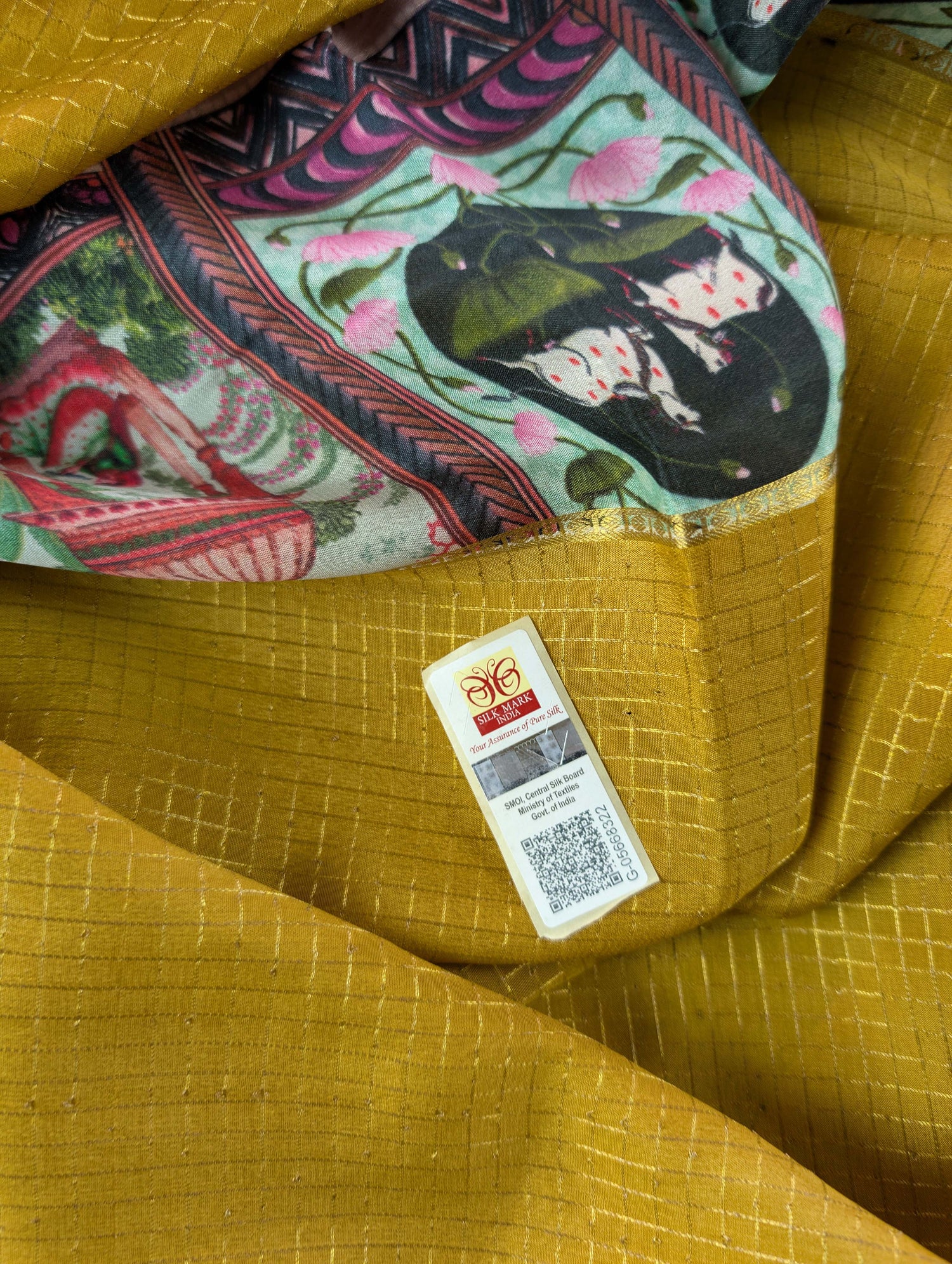 Pure Mysore Silk Crepe -  Persian Orange with Half &amp; Half Printed Border