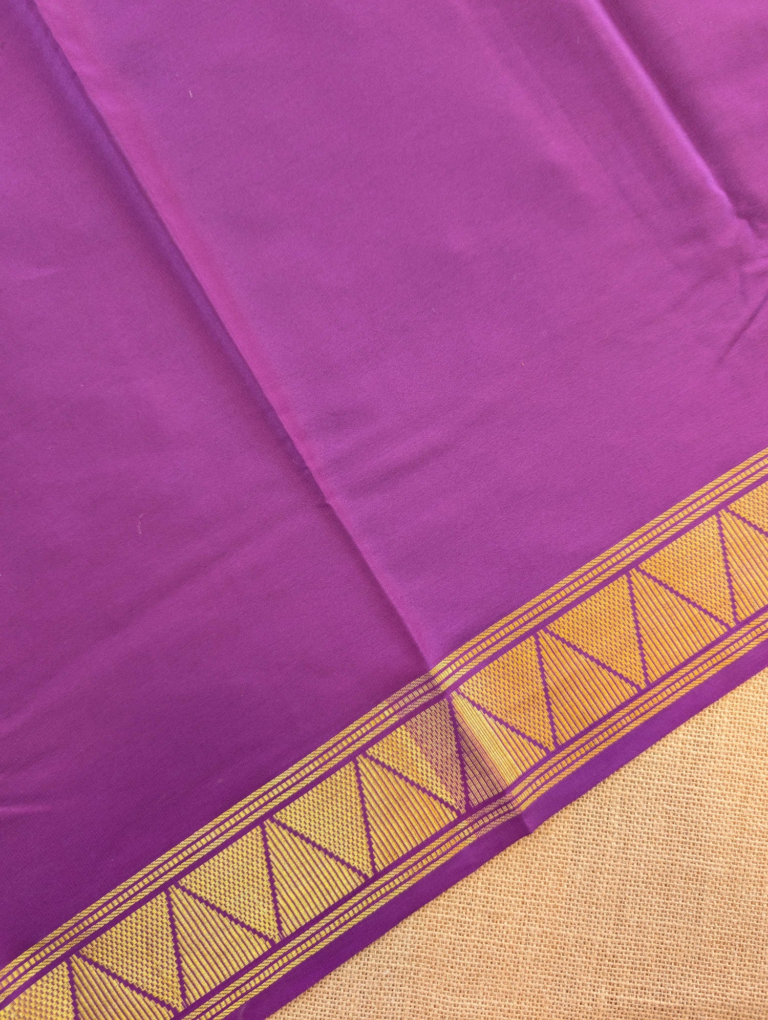 Pure Mysore Silk Crepe - Grey with Purple Half &amp; Half Pattern