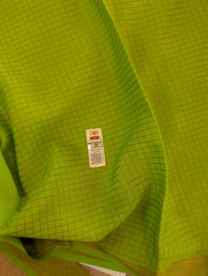 Pure Mysore Silk Crepe - Neon Green with Printed Pallu