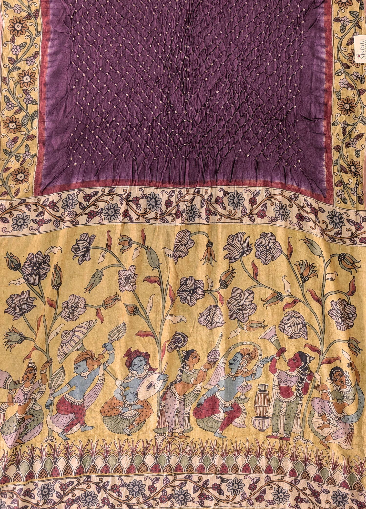 Pen Kalamkari X Bandhani - Brownish Purple