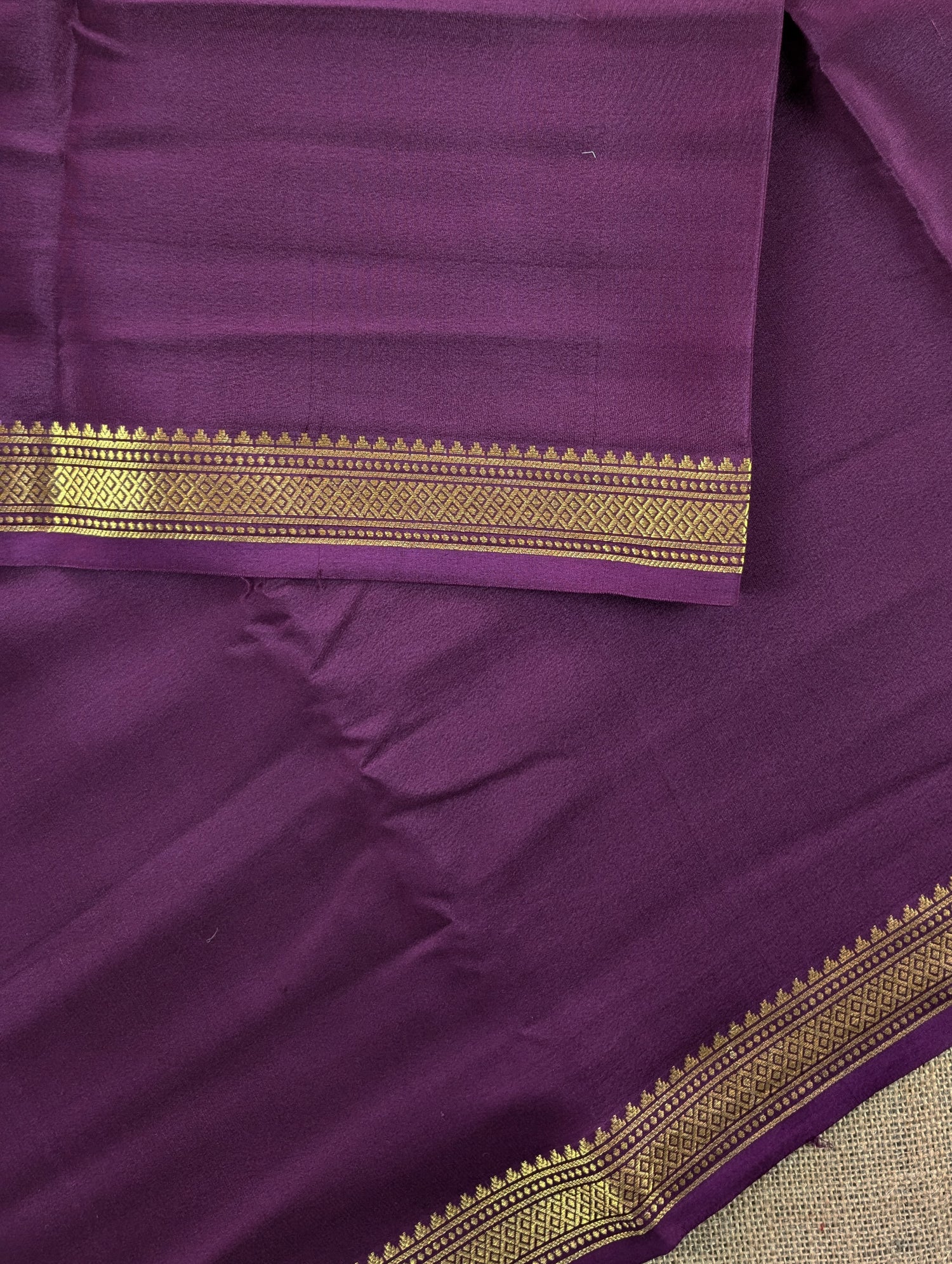 Pure Mysore Silk Crepe - Coffee Brown with small zari border