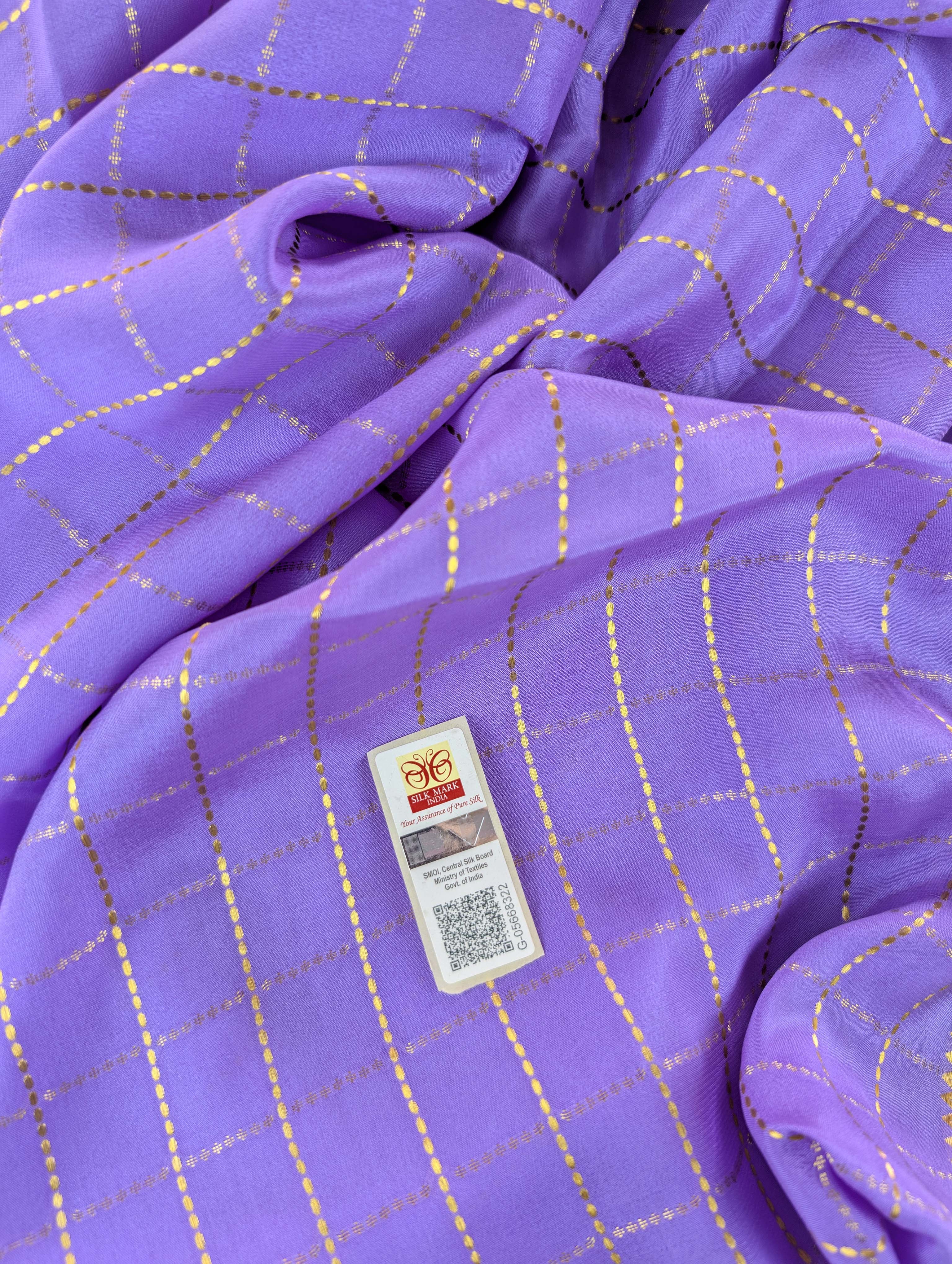 Pure Mysore Silk Crepe - Deep Lavender with Black