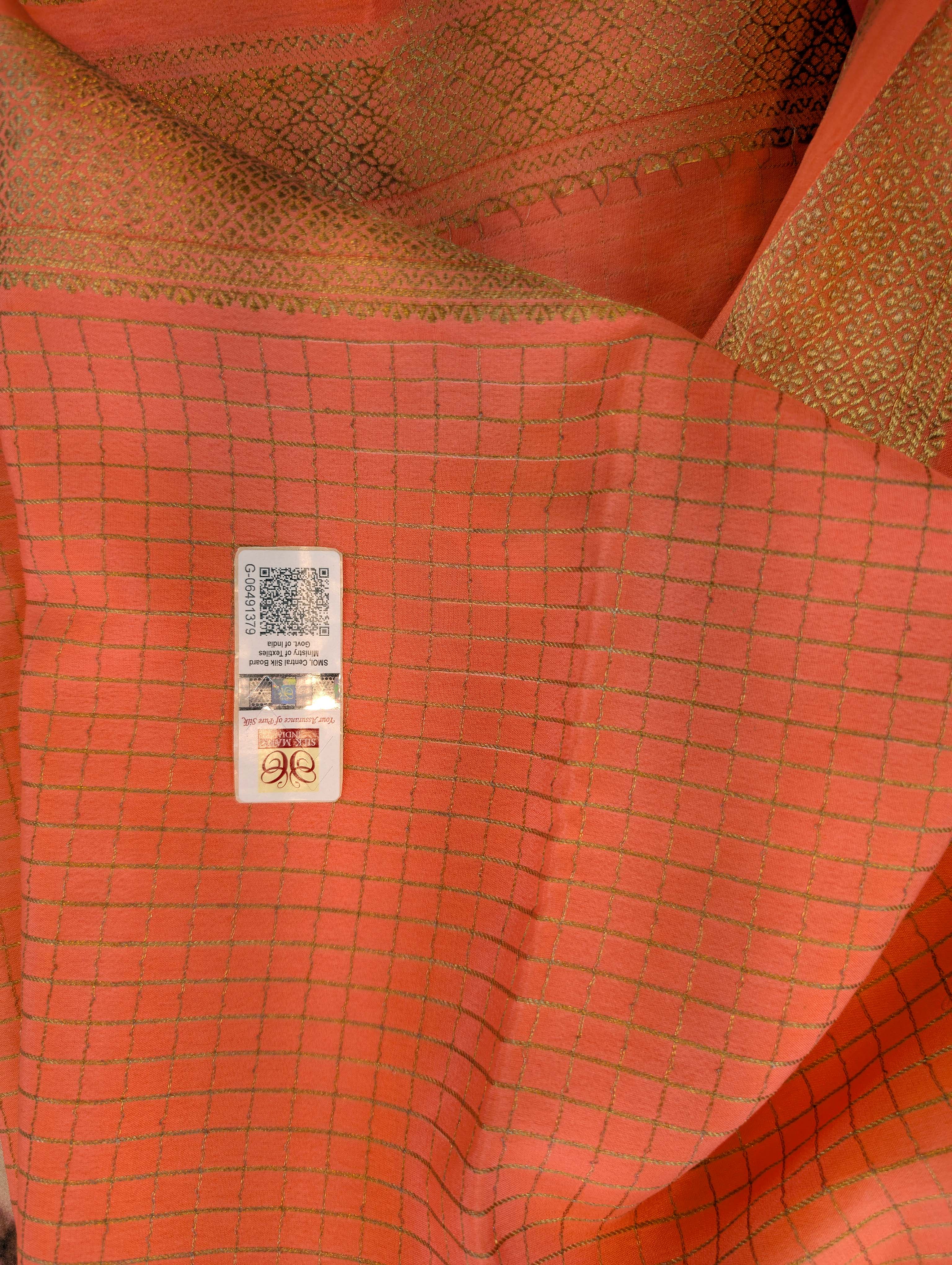 Pure Mysore Silk Crepe - Light Orange with Printed Pallu