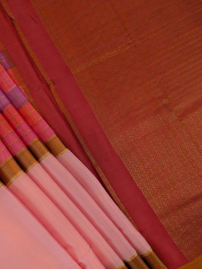 Pure Mysore Silk Crepe - Peach with Red 3D Pattern