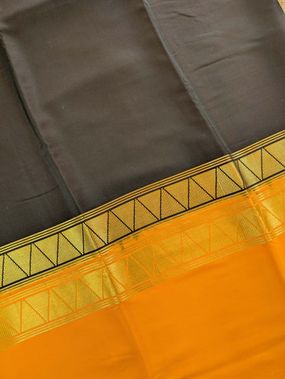 Pure Mysore Silk Crepe - Black with Orange Half &amp; Half Pattern