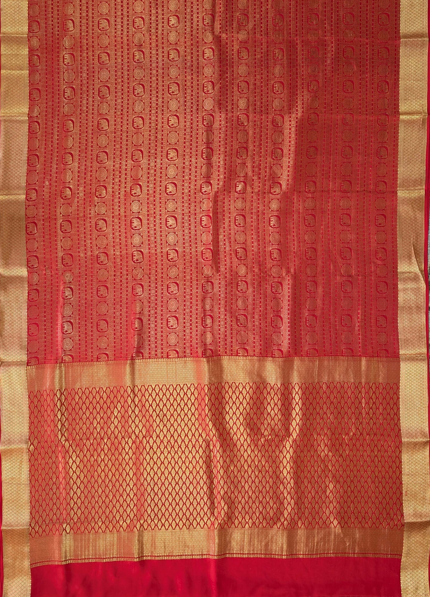 Pure Mysore Silk Crepe Brocade - Red