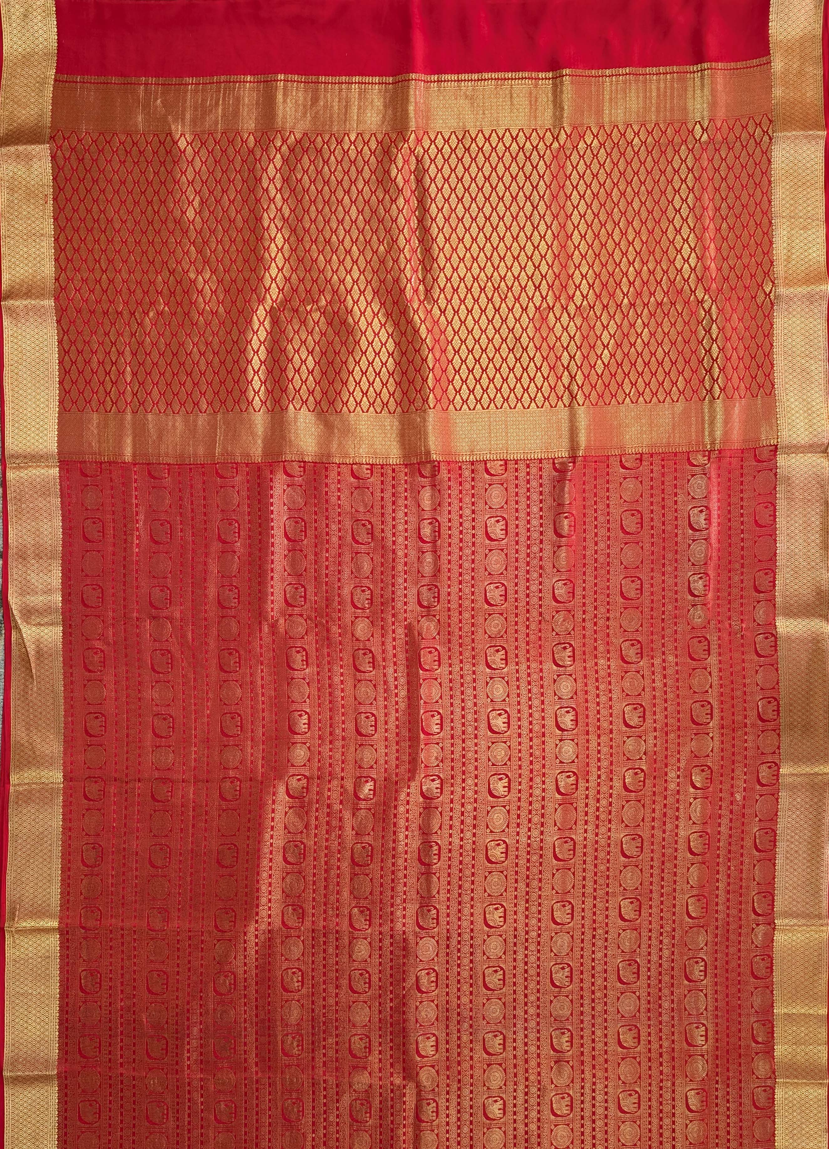 Pure Mysore Silk Crepe Brocade - Red