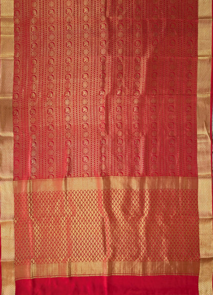 Pure Mysore Silk Crepe Brocade - Red