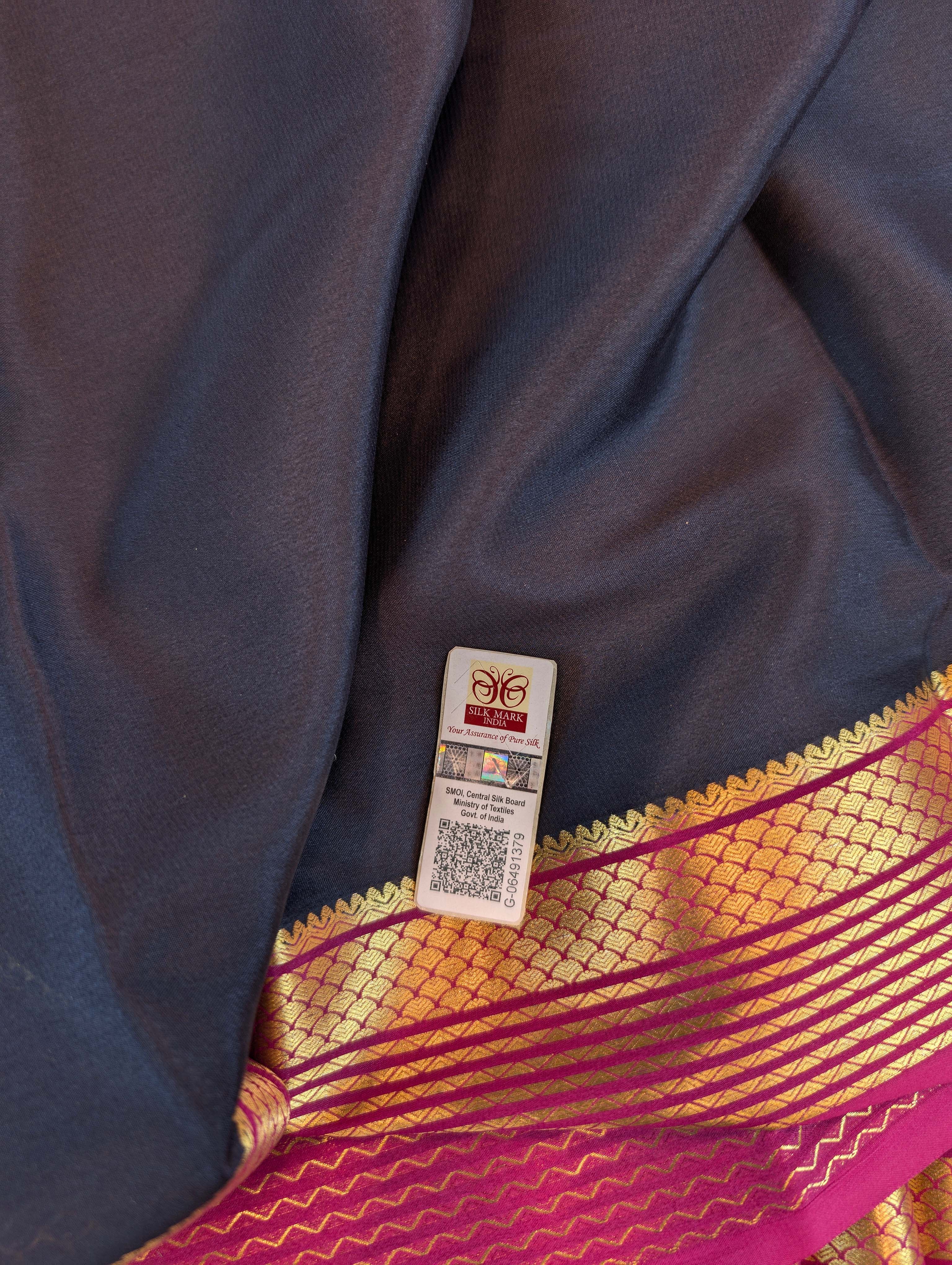 Pure Mysore Silk Crepe - Black with Dark Pink