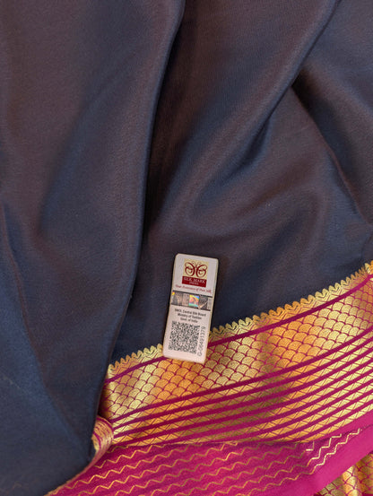 Pure Mysore Silk Crepe - Black with Dark Pink