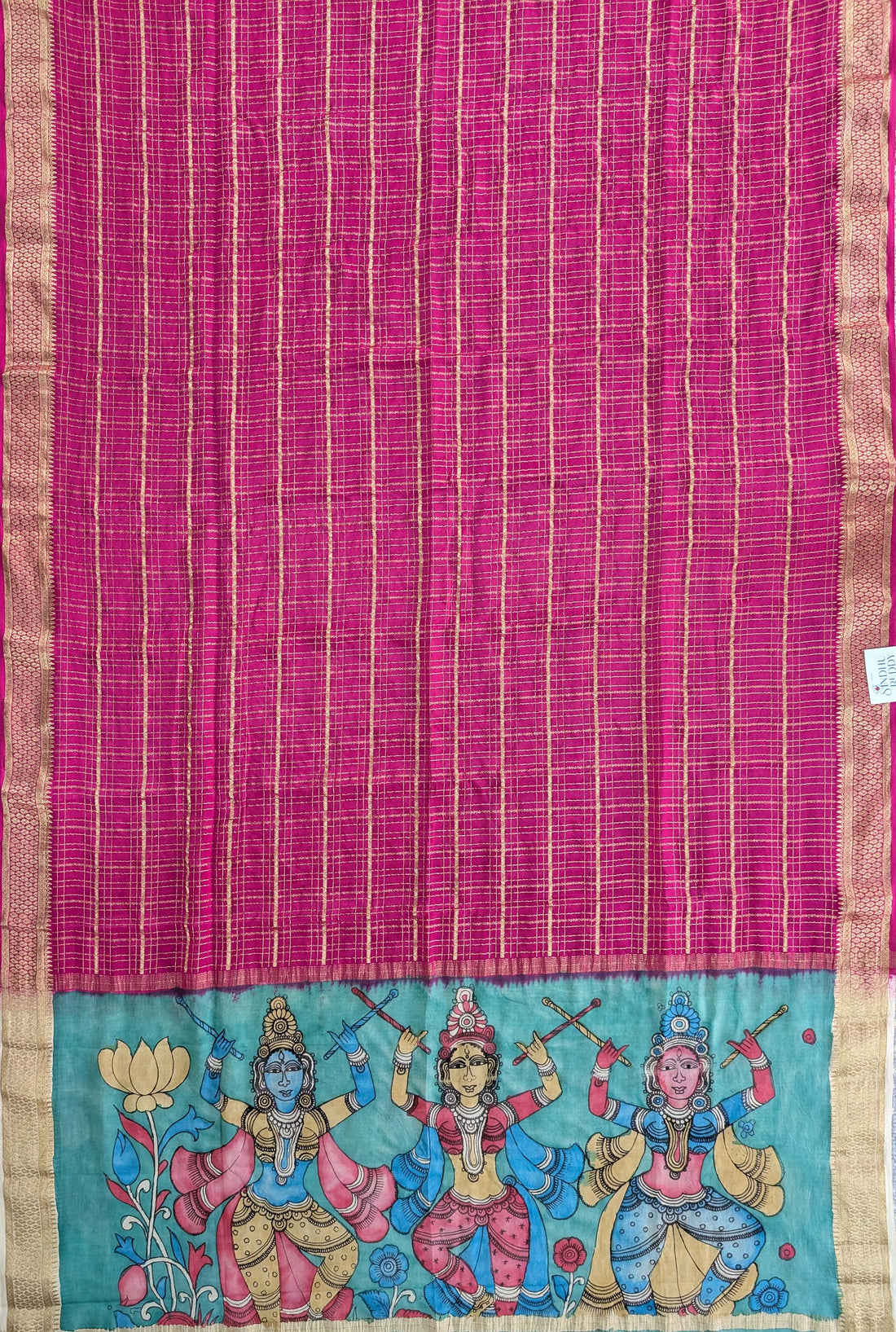 Pure Mysore Silk Crepe - Pink with Hand Painted Pen Kalamkari Pallu &amp; Blouse