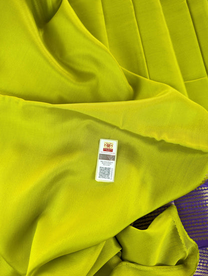 Pure Mysore Silk Crepe - Mustard Green with Purple