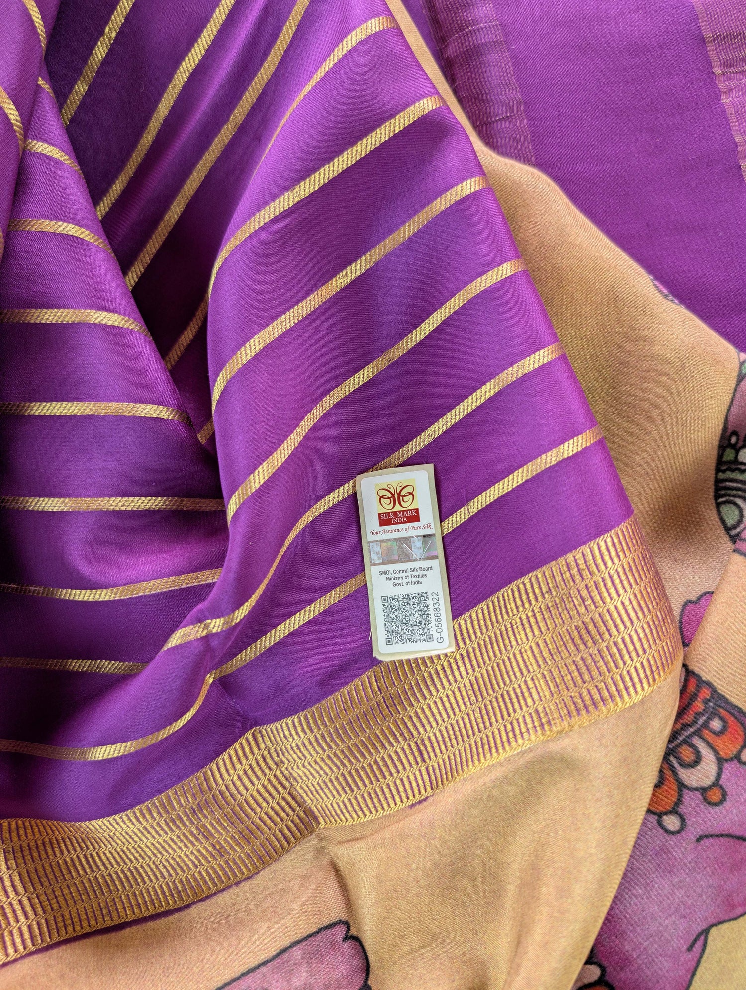 Pure Mysore Silk Crepe -  Purple with Printed Half Border