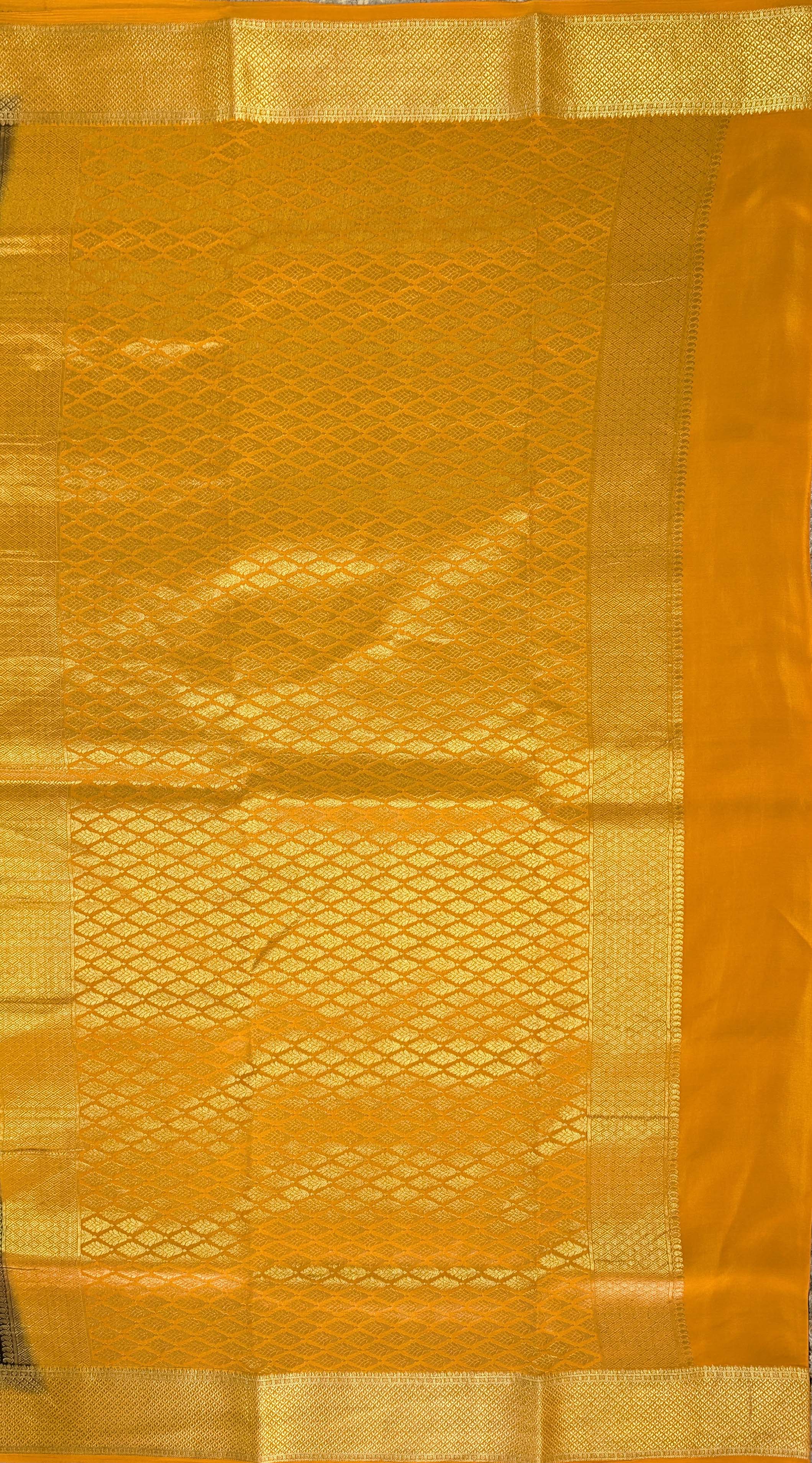 Pure Mysore Silk Crepe Brocade - Black &amp; Mustard