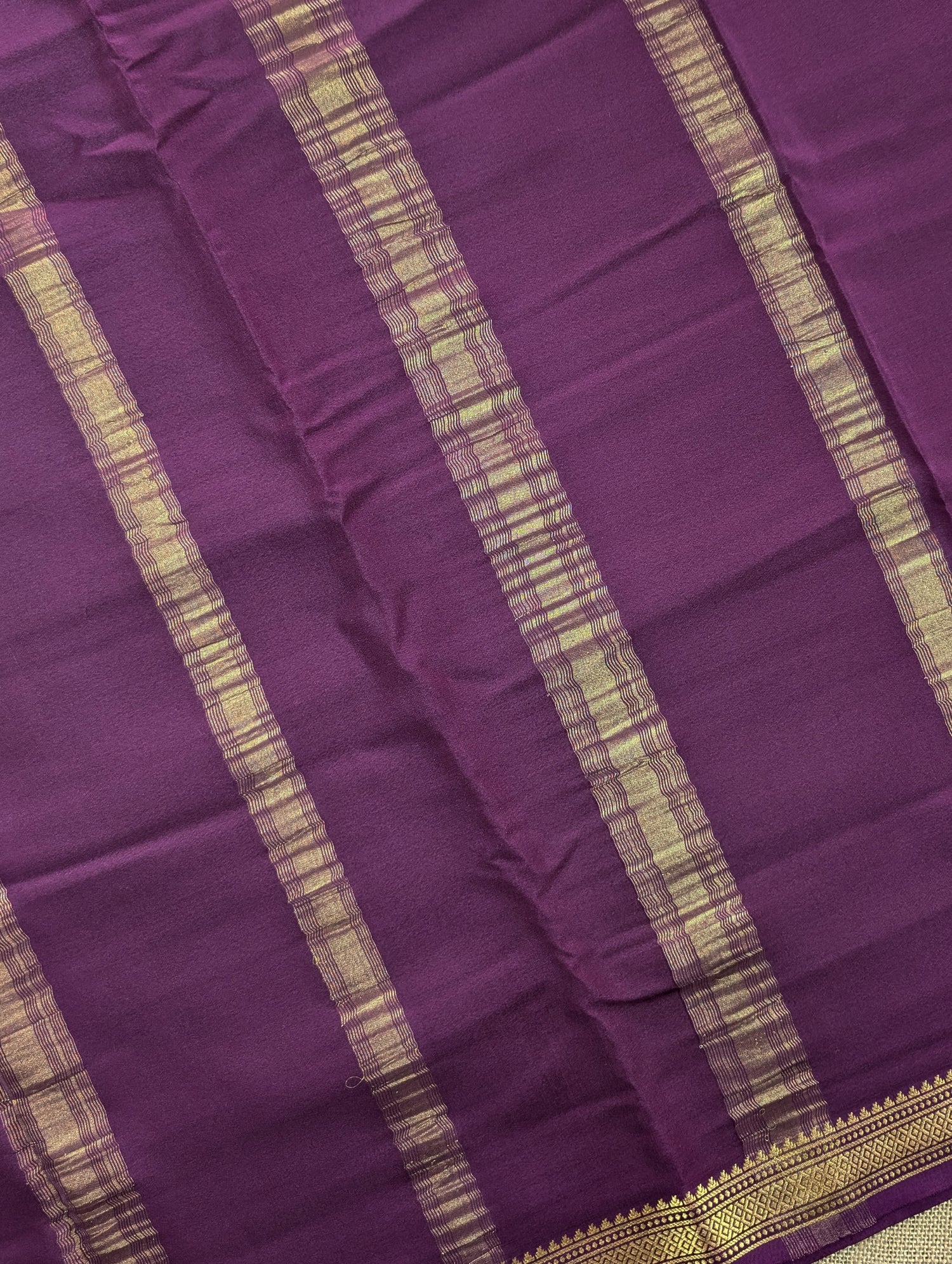 Pure Mysore Silk Crepe - Coffee Brown with small zari border