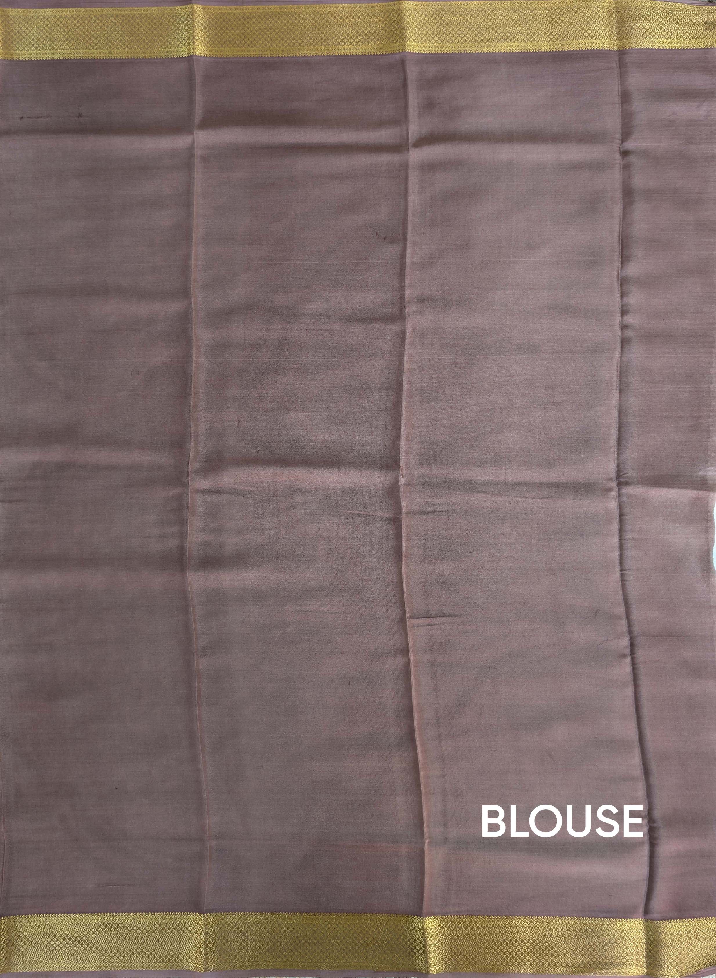 Pure Mysore Silk Crepe -  Dusty Rose with Half &amp; Half Printed Border