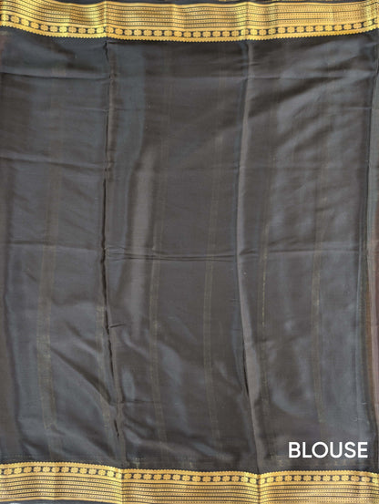 Pure Mysore Silk Crepe - Orange with Black