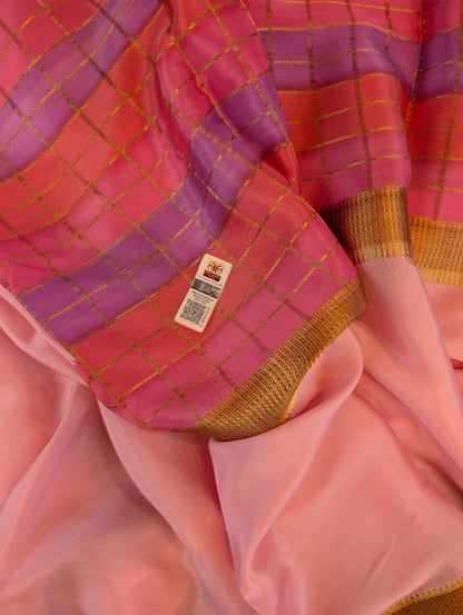 Pure Mysore Silk Crepe - Peach with Red 3D Pattern