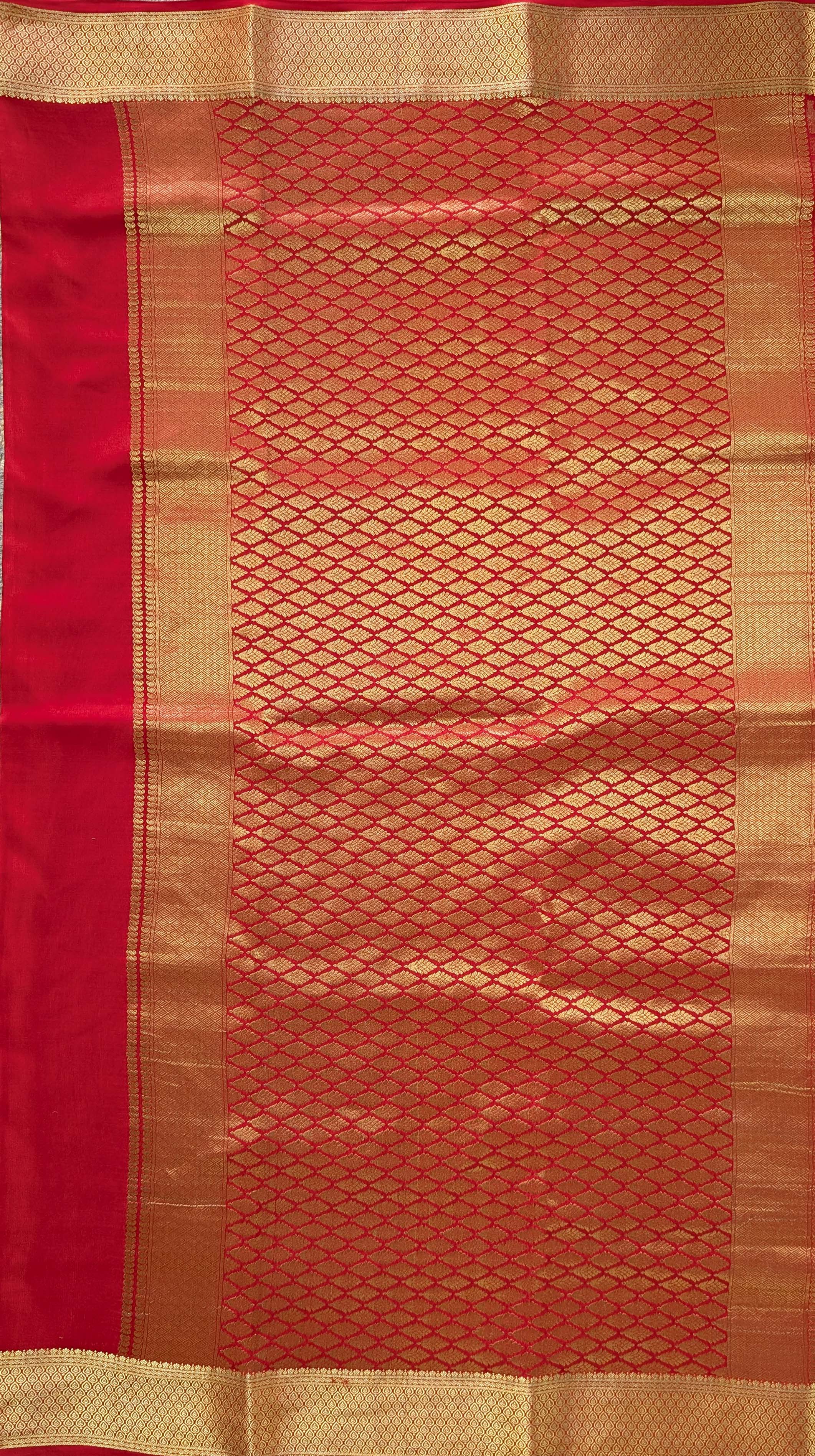 Pure Mysore Silk Crepe Brocade - Red