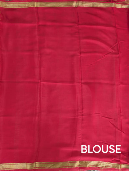 Pure Mysore Silk Crepe -  Bright Maroon with Printed Base