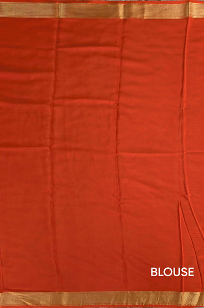 Pure Mysore Silk Crepe -  Brick Orange with Printed Half Border