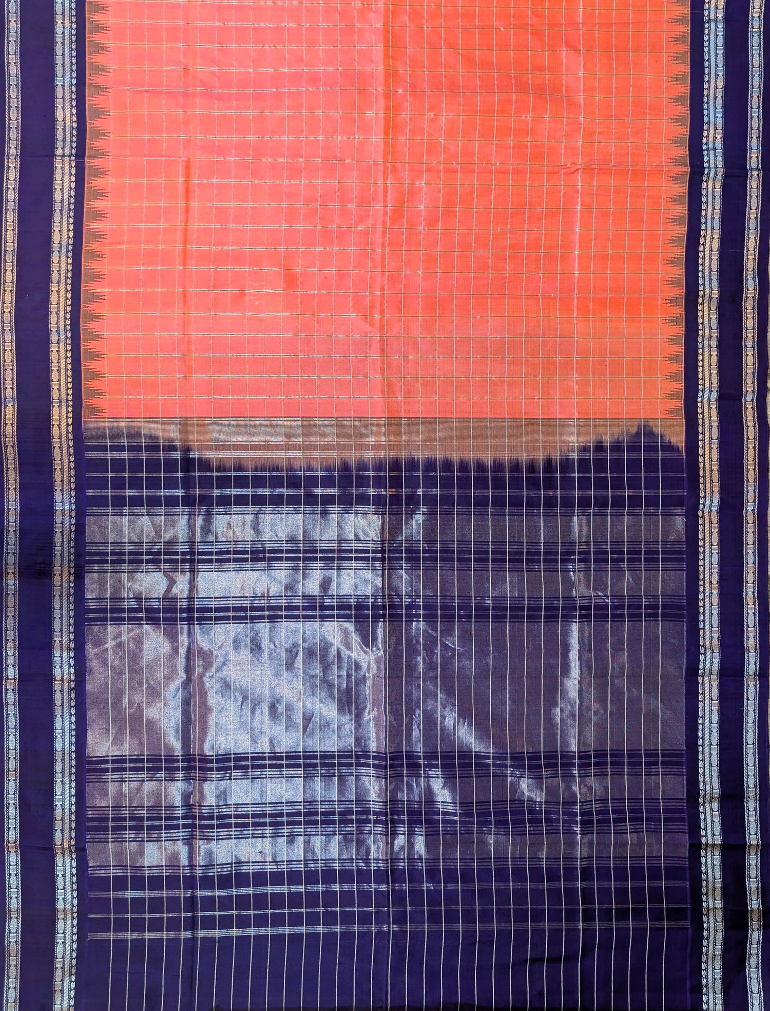 Pure Handloom Gadwal - Soft Peach with Purple