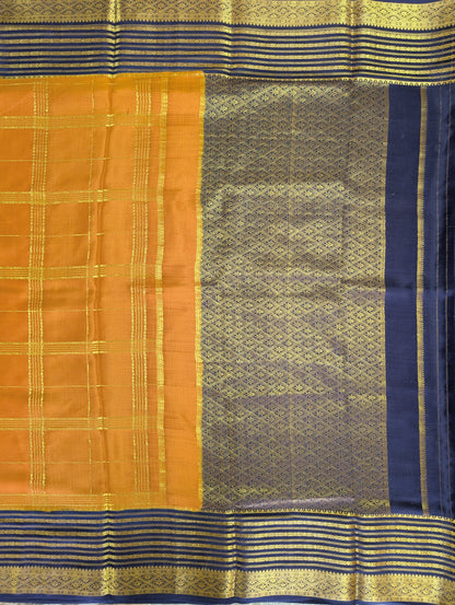 Pure Mysore Silk Crepe - Yellowish Orange with Blue