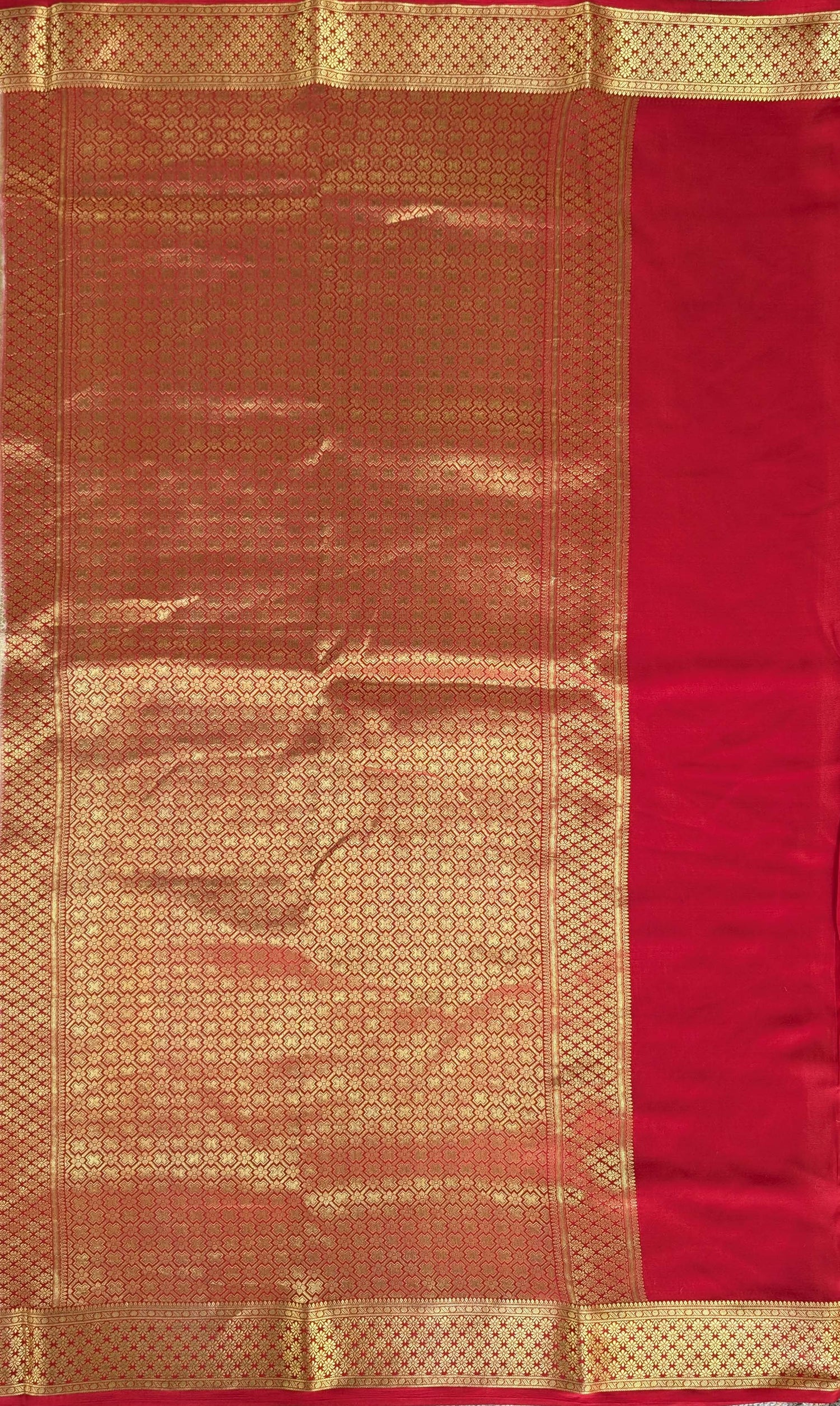 Pure Mysore Silk Crepe Brocade - Cream &amp; Red