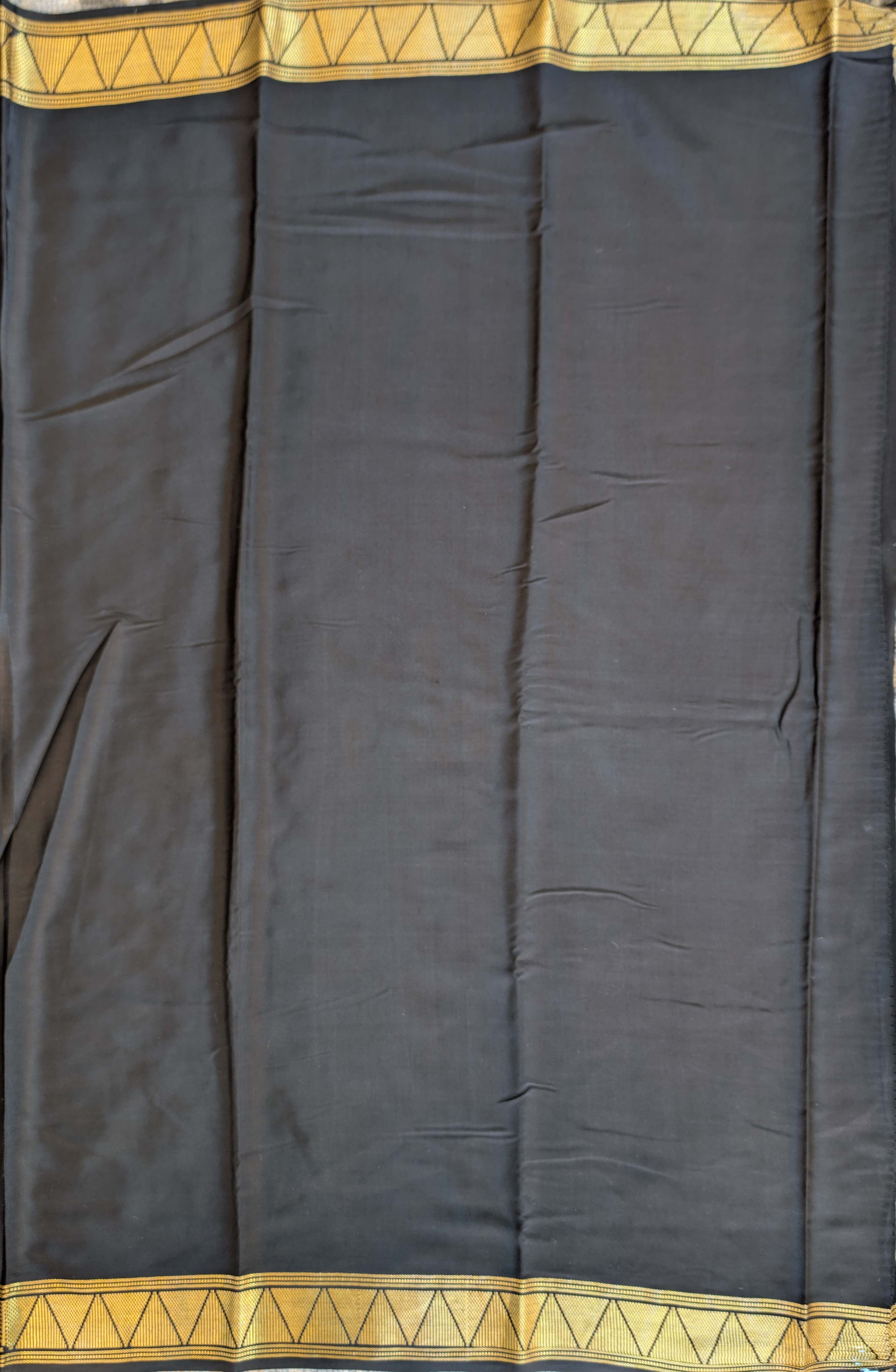 Pure Mysore Silk Crepe - Black with Orange Half &amp; Half Pattern