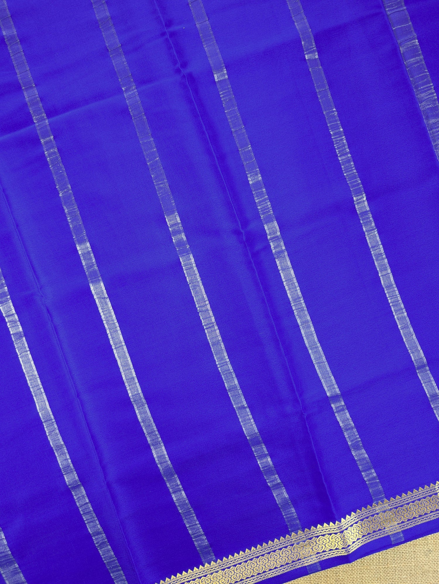 Pure Mysore Silk Crepe - Royal Blue with small zari border