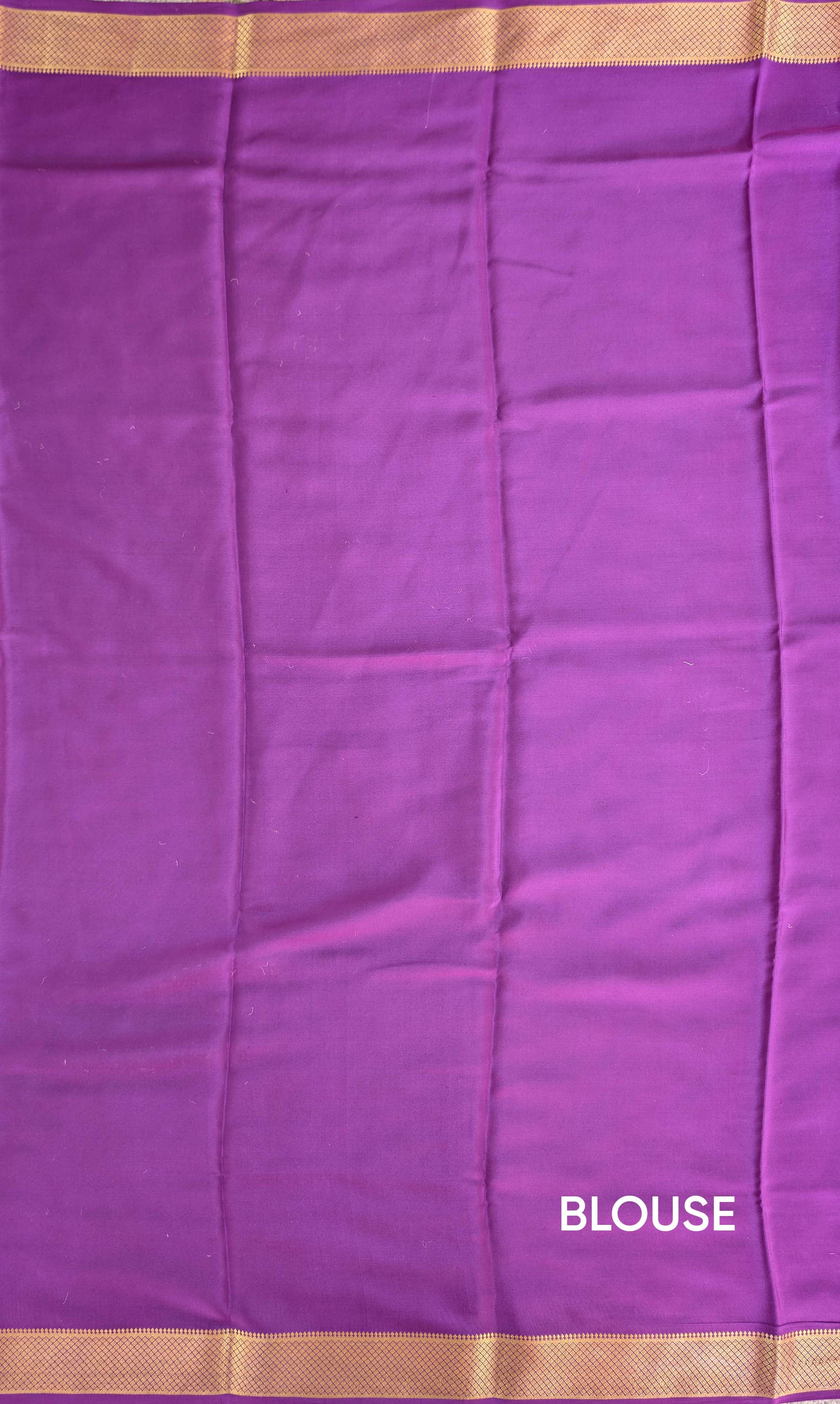 Pure Mysore Silk Crepe -  Purple with Printed Half Border