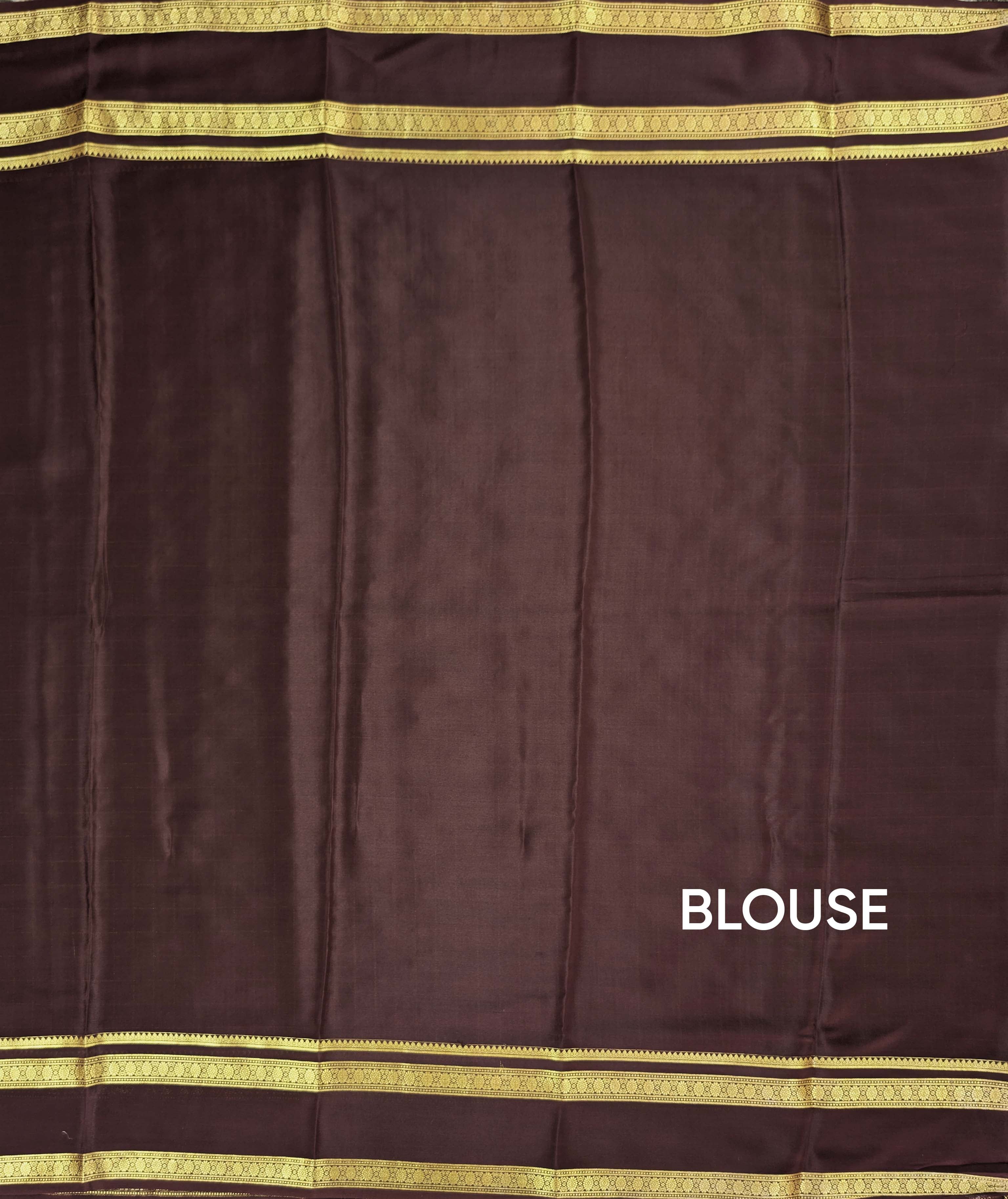 Pure Mysore Silk Crepe - Chocolate Brown with zari checks and gap border