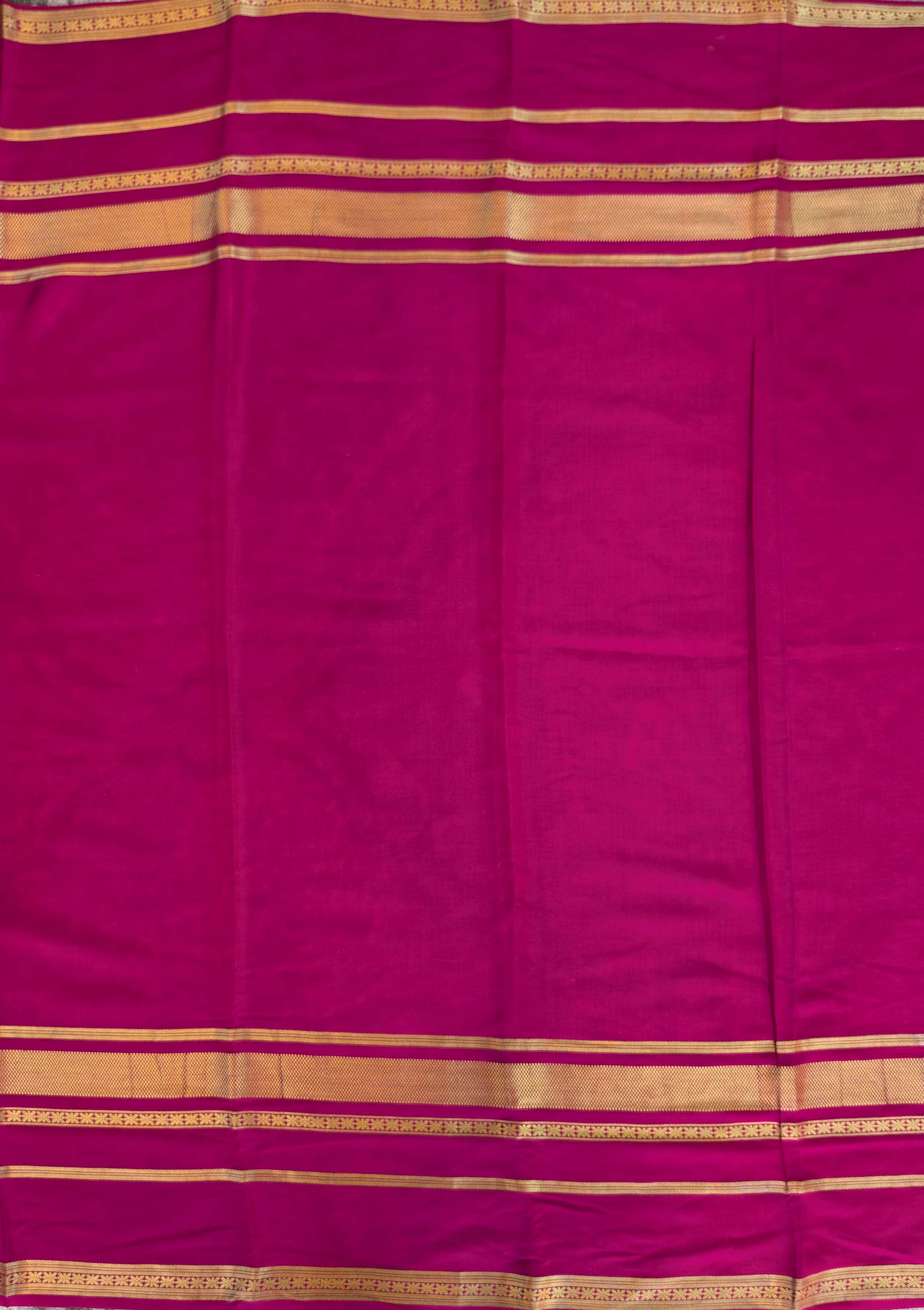 Pure Mysore Silk Crepe - White with Pink &amp; Green 3D Pattern