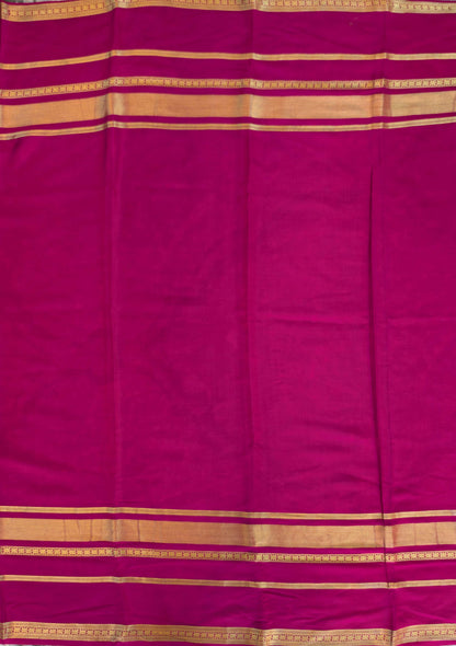 Pure Mysore Silk Crepe - White with Pink &amp; Green 3D Pattern