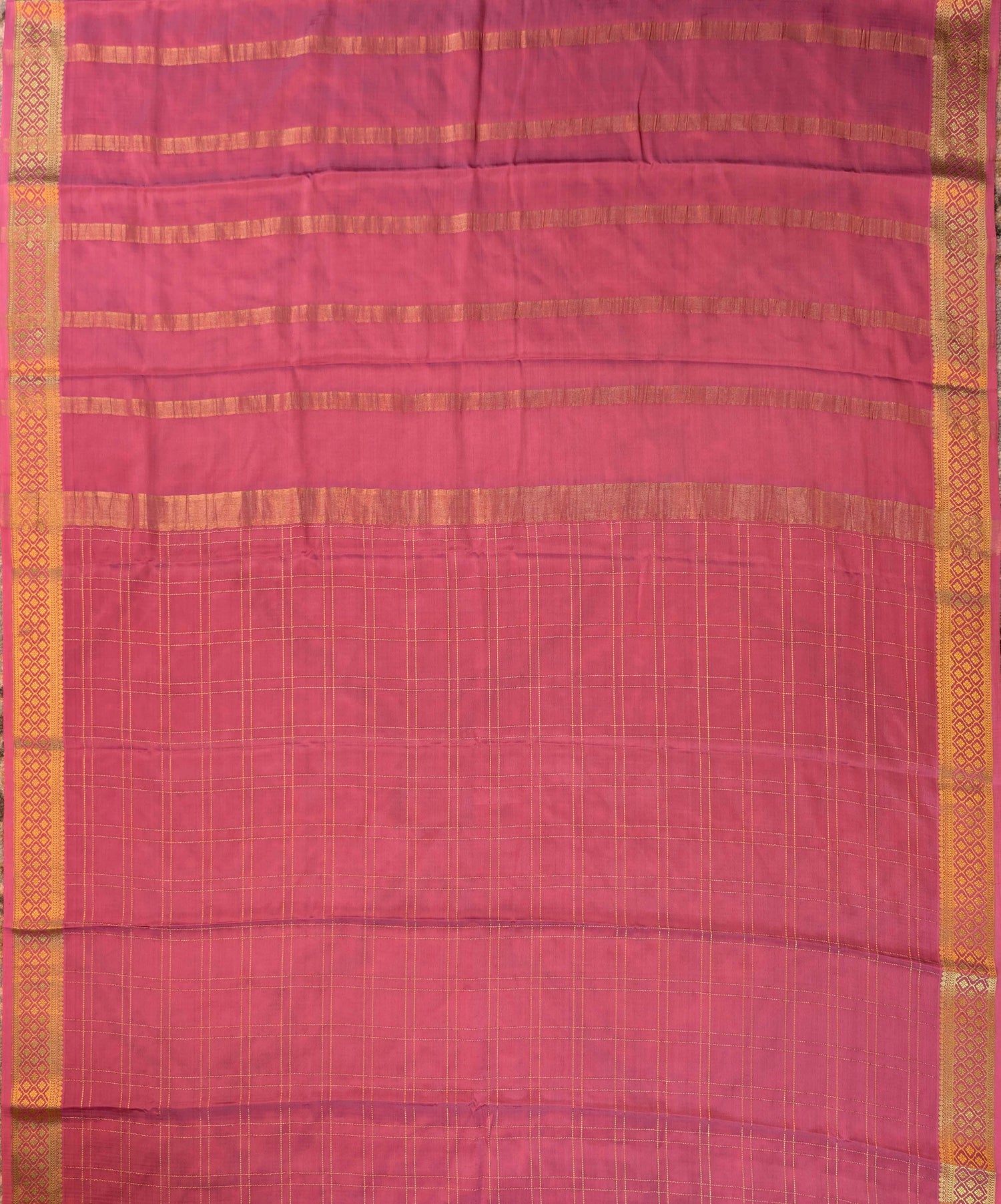 Pure Mysore Silk Crepe - Peach with zari checks and border