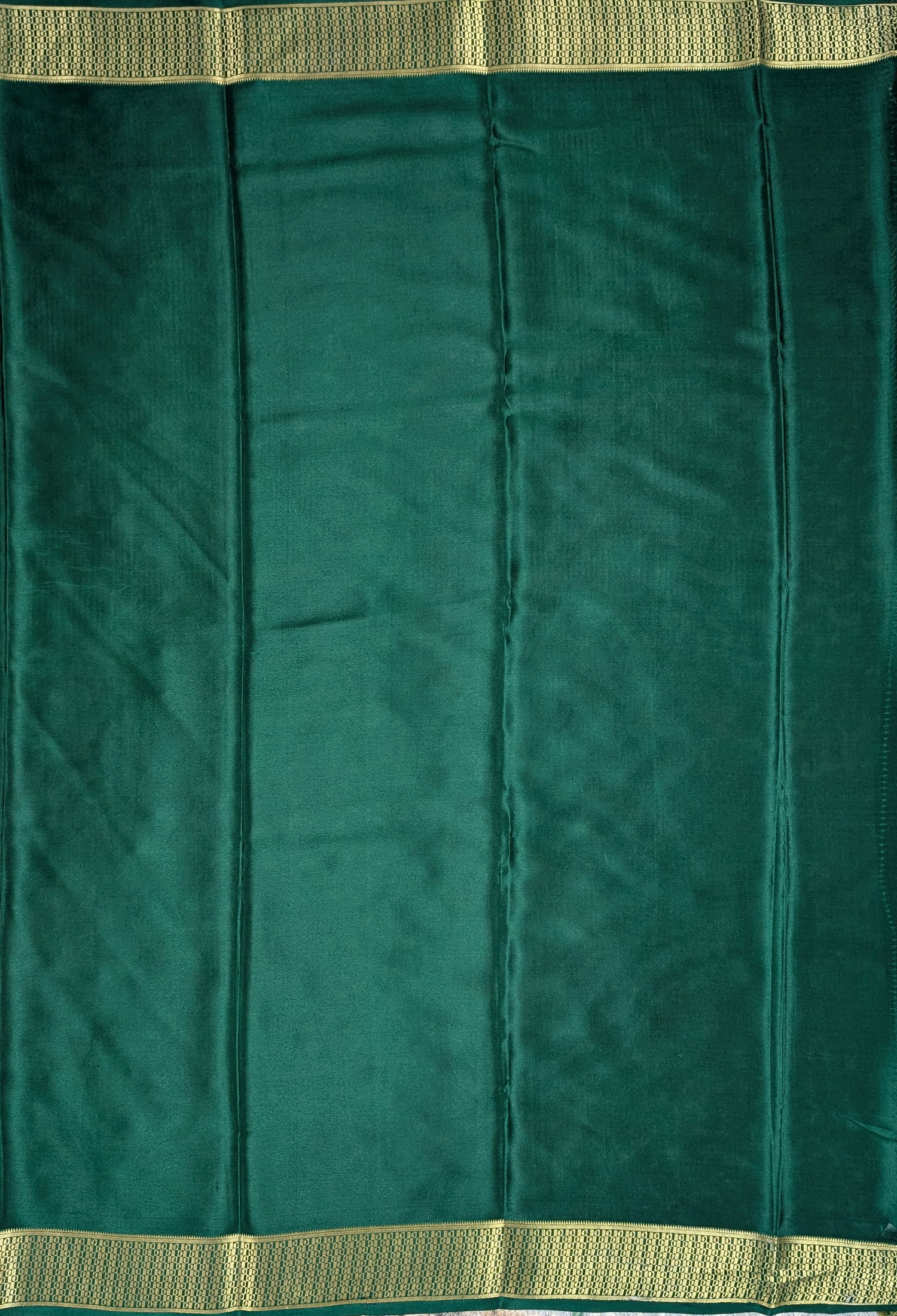 Pure Mysore Silk Crepe -  Green with Light Pink Half &amp; Half Printed Border