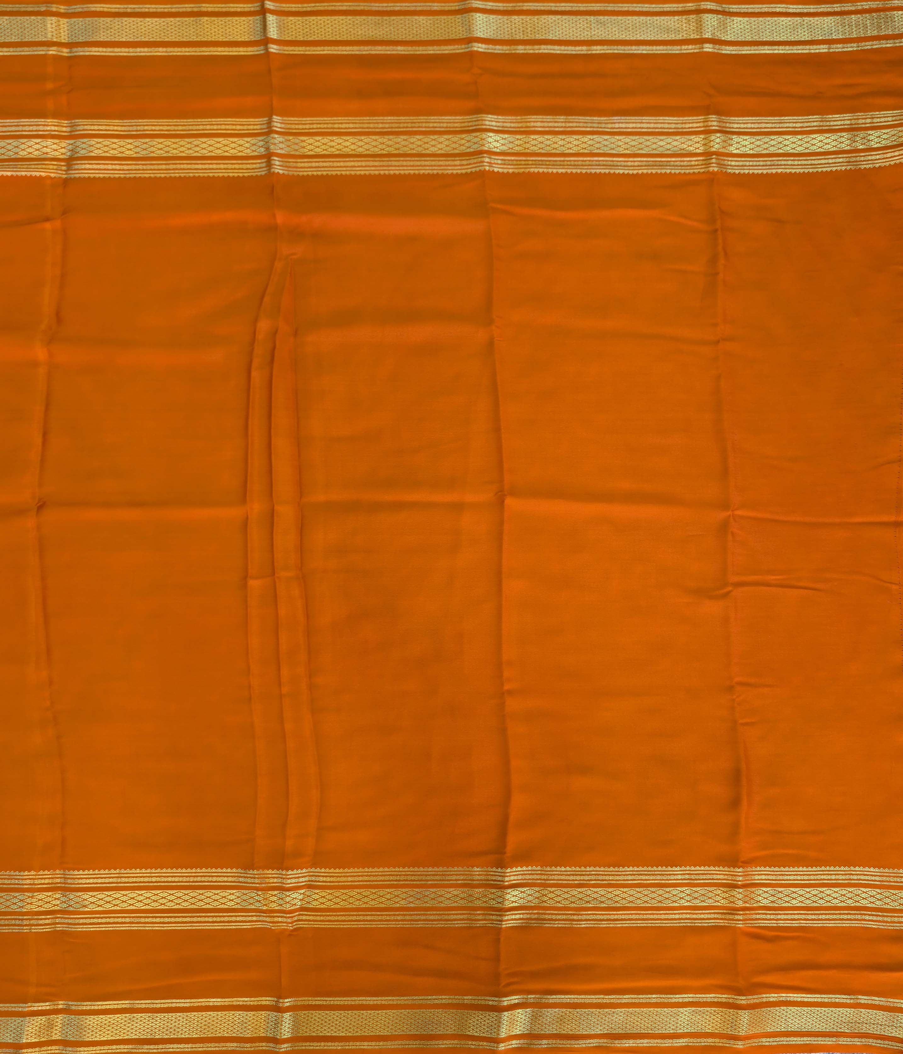 Pure Mysore Silk Crepe - Sea Blue with Orange