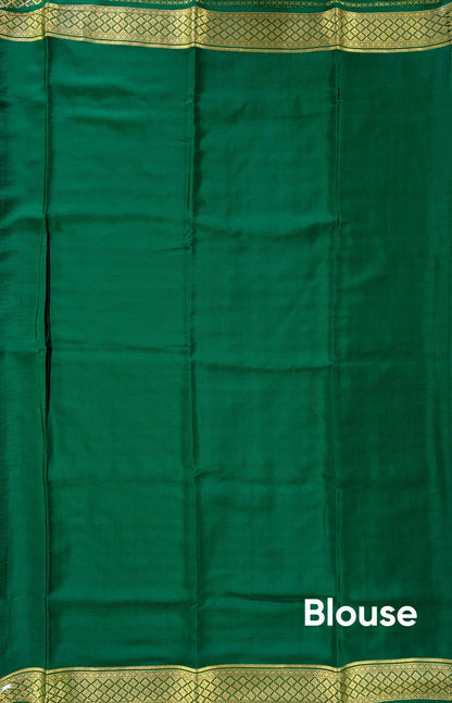 Pure Mysore Silk Crepe - Green with zari checks and border