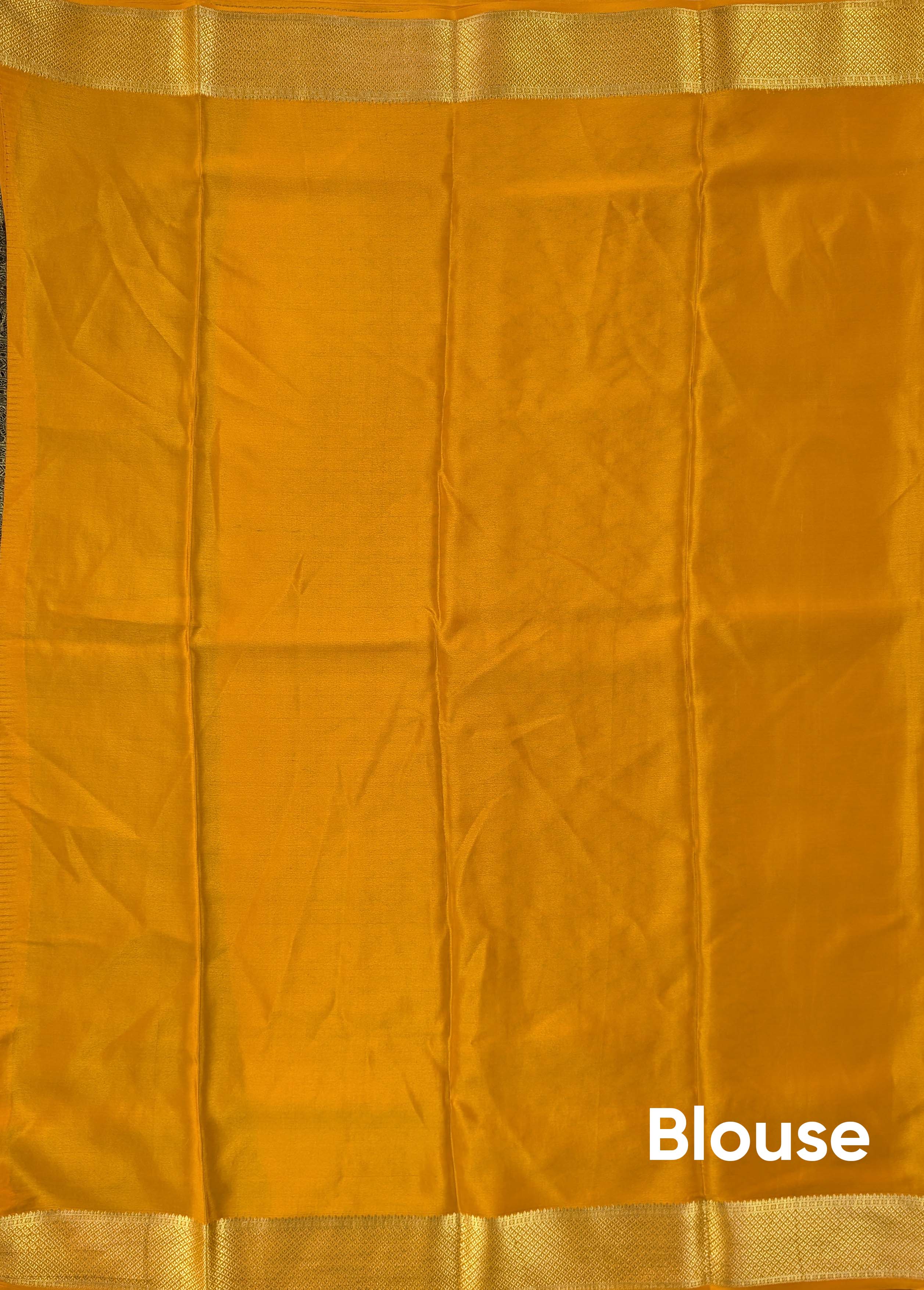 Pure Mysore Silk Crepe Brocade - Black &amp; Mustard