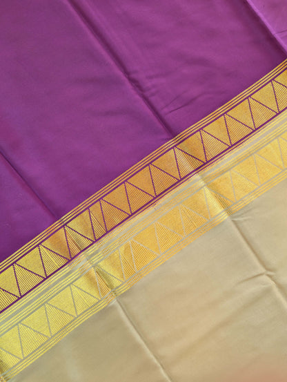 Pure Mysore Silk Crepe - Grey with Purple Half &amp; Half Pattern