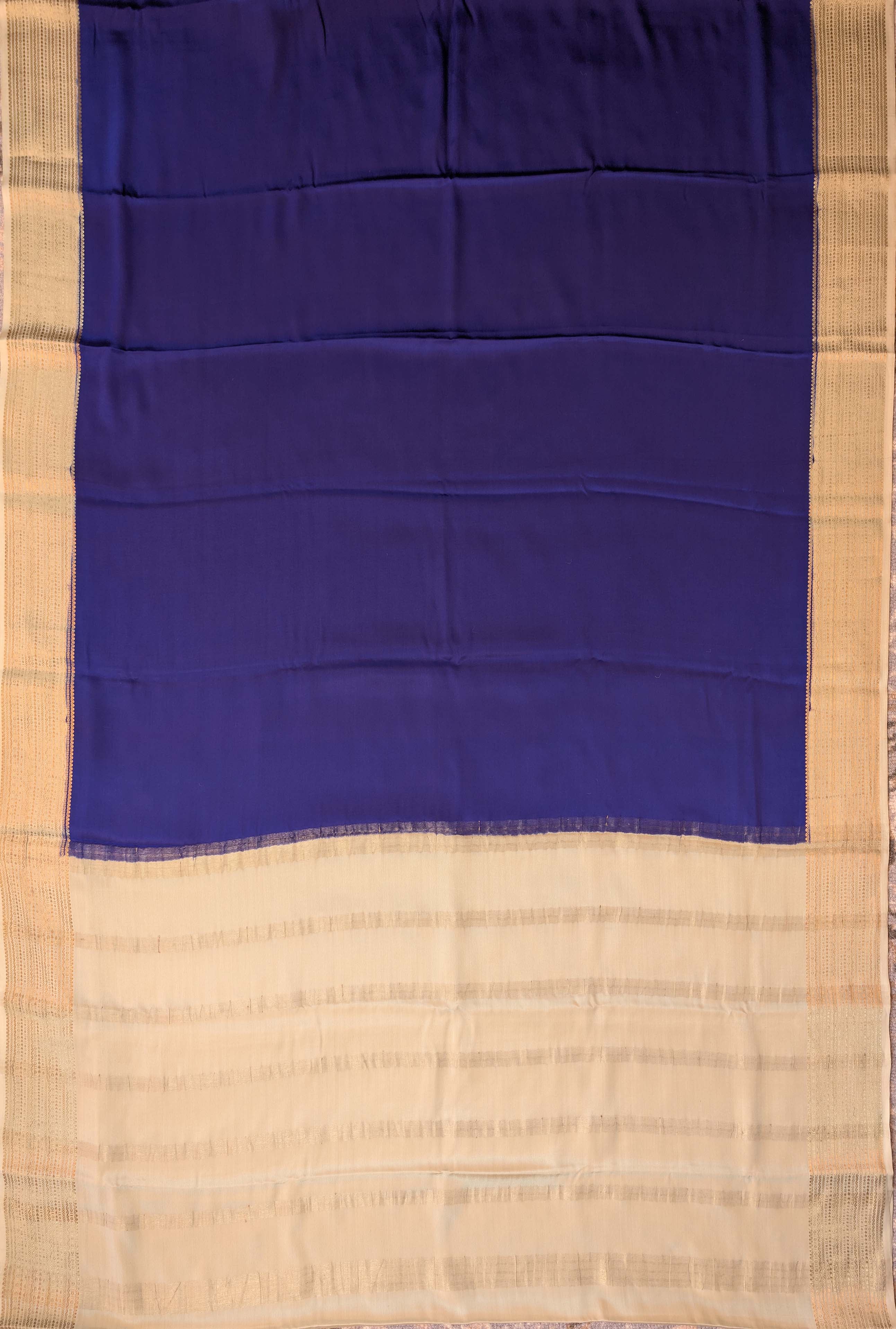 Pure Mysore Silk Crepe - Deep Blue with Pista Green