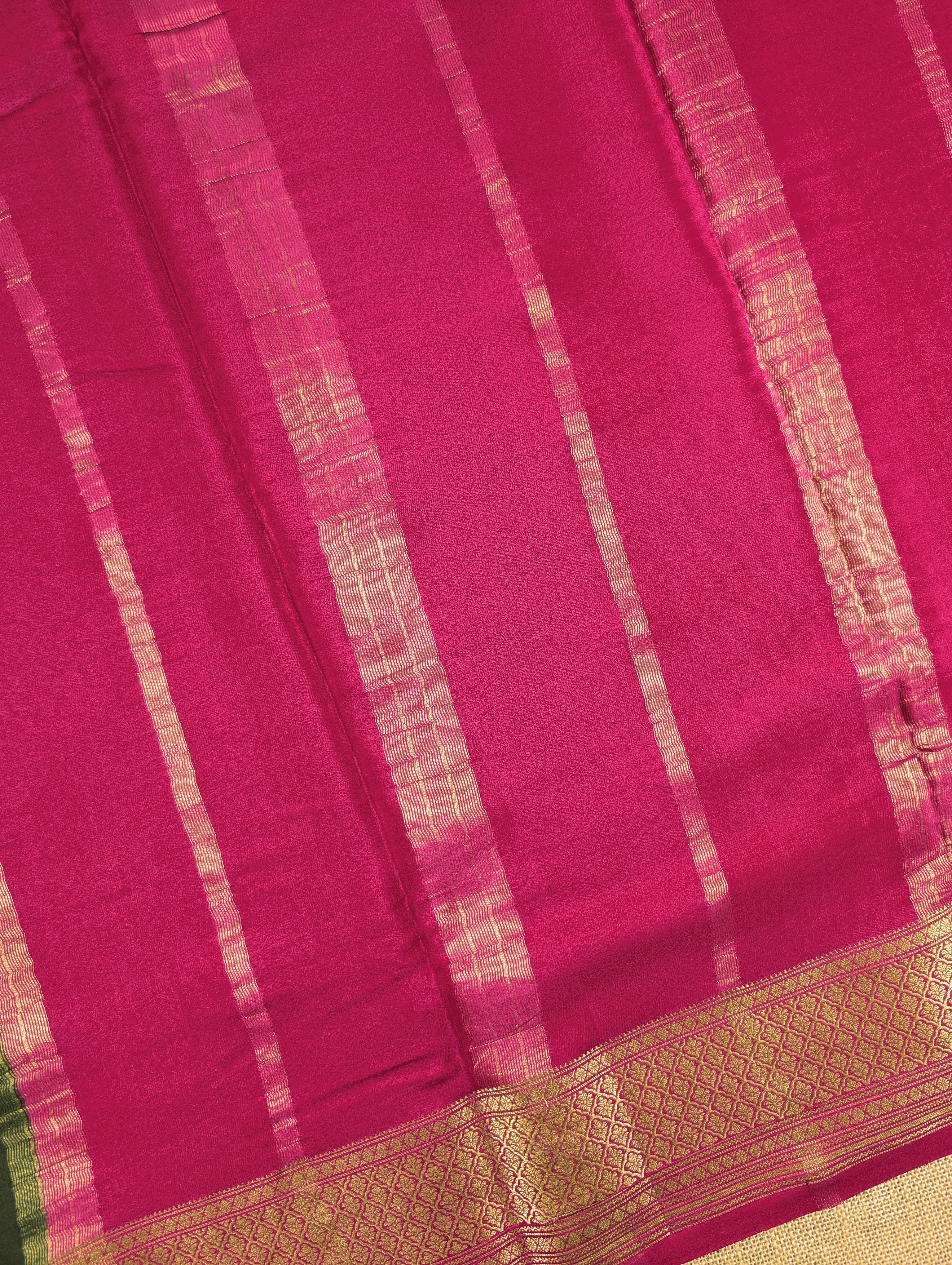 Pure Mysore Silk Crepe - Green with Rani Pink