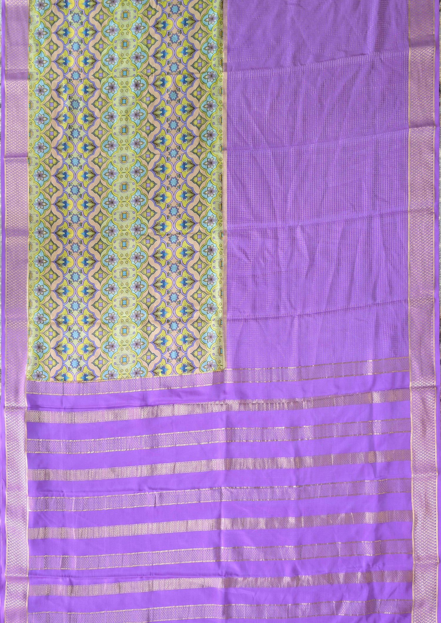 Pure Mysore Silk Crepe -  Lavender with Half &amp; Half Printed Border