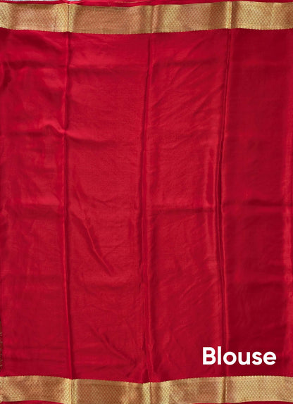 Pure Mysore Silk Crepe Brocade - Red