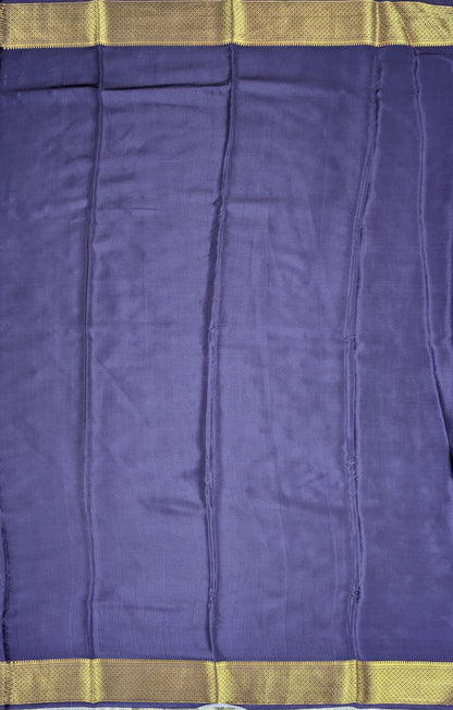 Pure Mysore Silk Crepe -  Purple with Yellow Printed Border