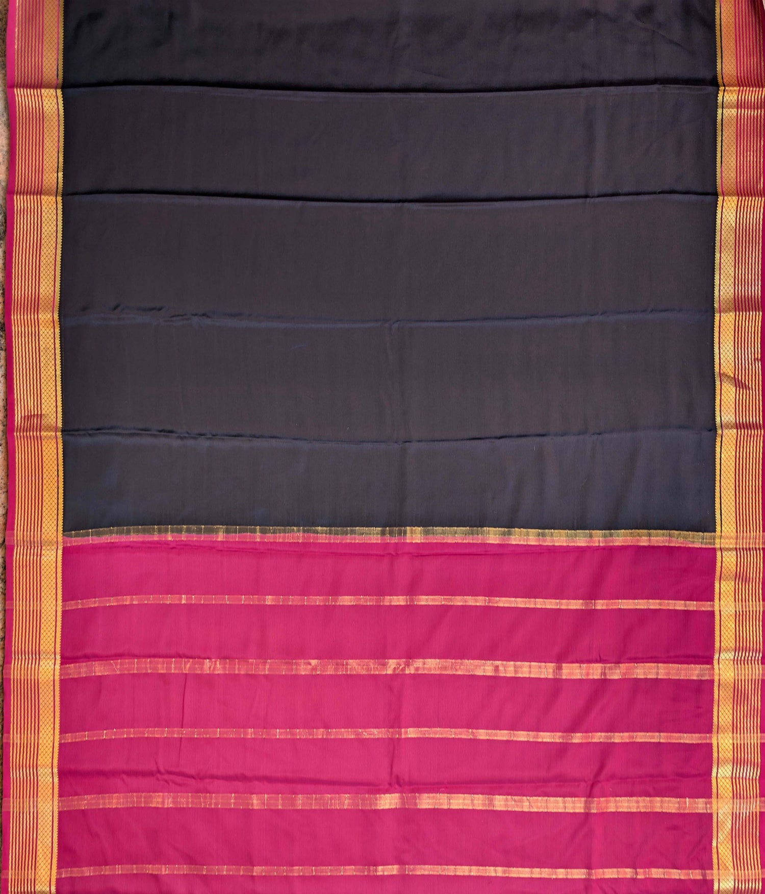 Pure Mysore Silk Crepe - Black with Dark Pink