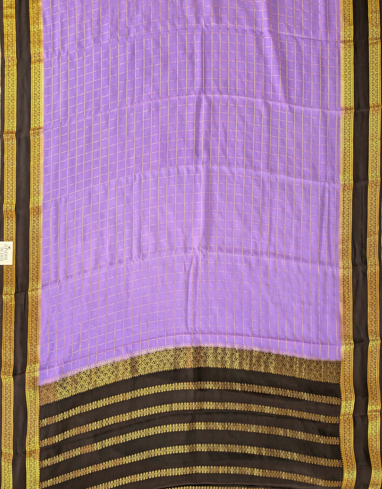 Pure Mysore Silk Crepe - Deep Lavender with Black