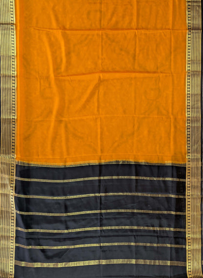 Pure Mysore Silk Crepe - Orange with Black