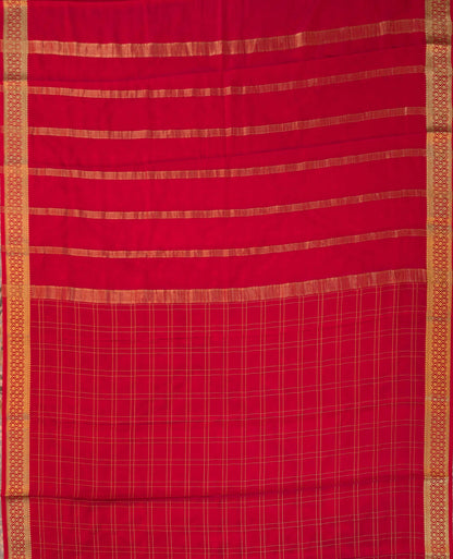 Pure Mysore Silk Crepe - Red with zari checks and border