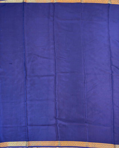 Pure Mysore Silk Crepe - Royal Blue with Zari checks and border